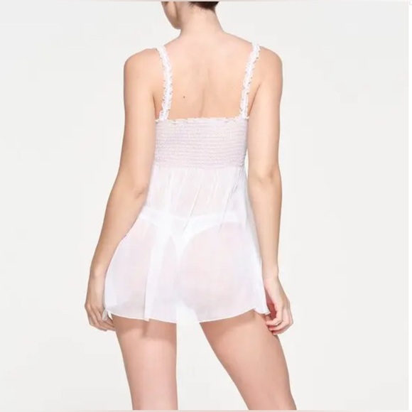 NWT SKIMS Romance Smocked Mini Slip Dress in Color: Snow - Picture 4 of 7